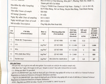 HỆ THỐNG XỬ LÝ KHÍ THẢI FINE CHEMICAL VIỆT NAM ĐẠT QUY CHUẨN MÔI TRƯỜNG