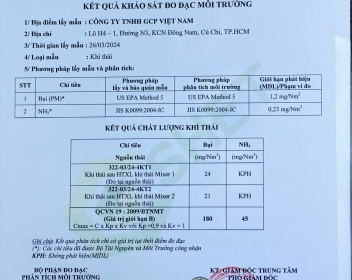 HỆ THỐNG XỬ LÝ KHÍ THẢI GCP VIỆT NAM ĐẠT CHUẨN ĐÃ CẤP GIẤY PHÉP MÔI TRƯỜNG